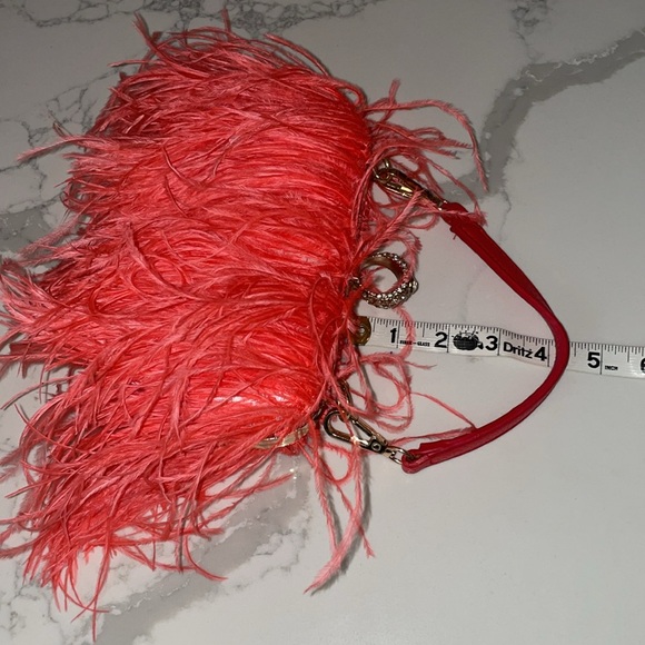 Ostrich Feather Clutch Purse Pink Coral Bag Evening Purse Wedding Dust Bag - Picture 8 of 15